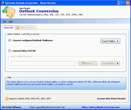 Outlook Conversion tool can convert PST to MSG, EML, RTF, MHT, VCF, HTML & TXT